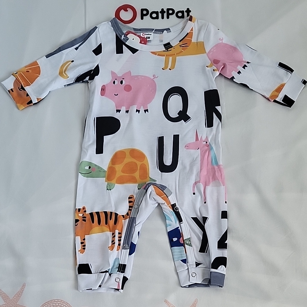 PatPat Kids Animal Alphabet One Piece - White, Pink, Orange
